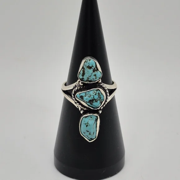 Native American Navajo Turquoise Nuggets Sterling Silvern Ring. Size 9.5 - Picture 6 of 6